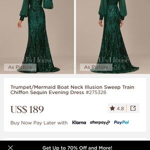 JJs House Green Bateau Neck Bishop Sleeve Gown